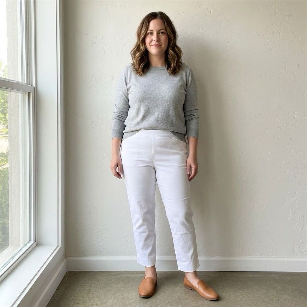 NWOT Counterparts Womens Petite PXL White Pull On Stretch Pants Ankle Cropped